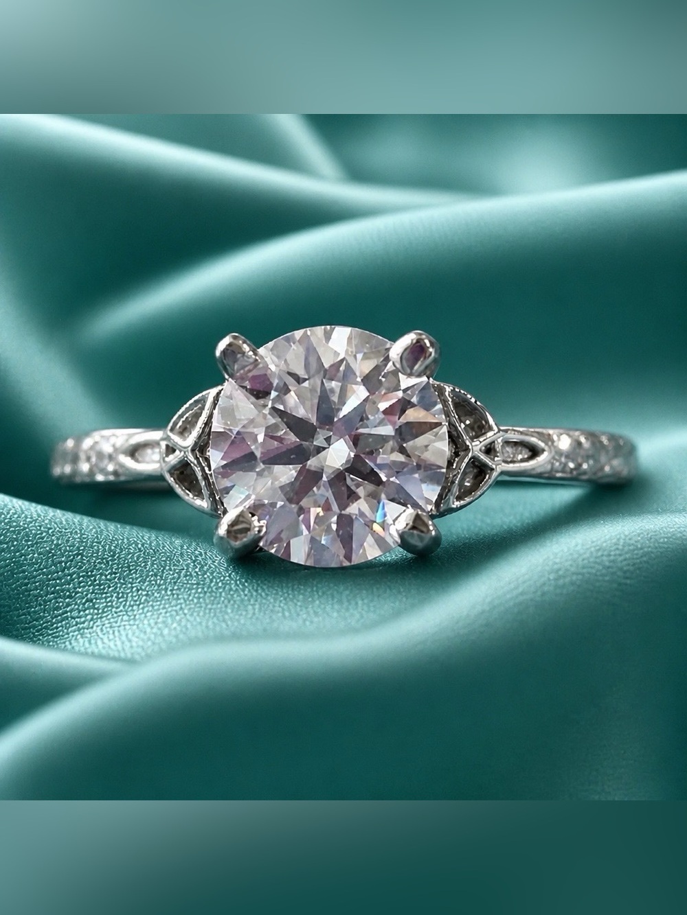 AAA Moissanite Solitaire Set in rhodium over 925 Sterling Silver. SIZE 9